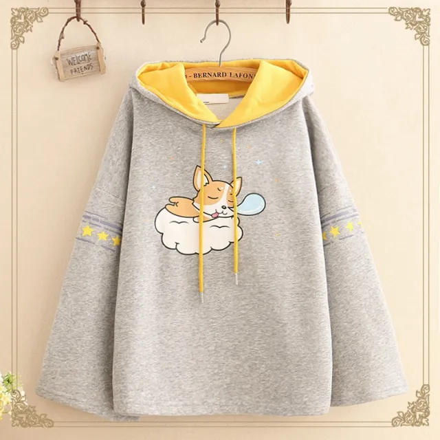 Printed hooded plus fleece sweatshirt Grey - Shop at LoveMi