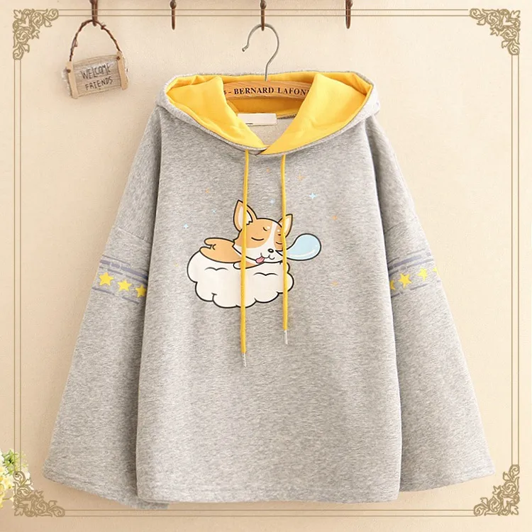 Printed hooded plus fleece sweatshirt - Grey