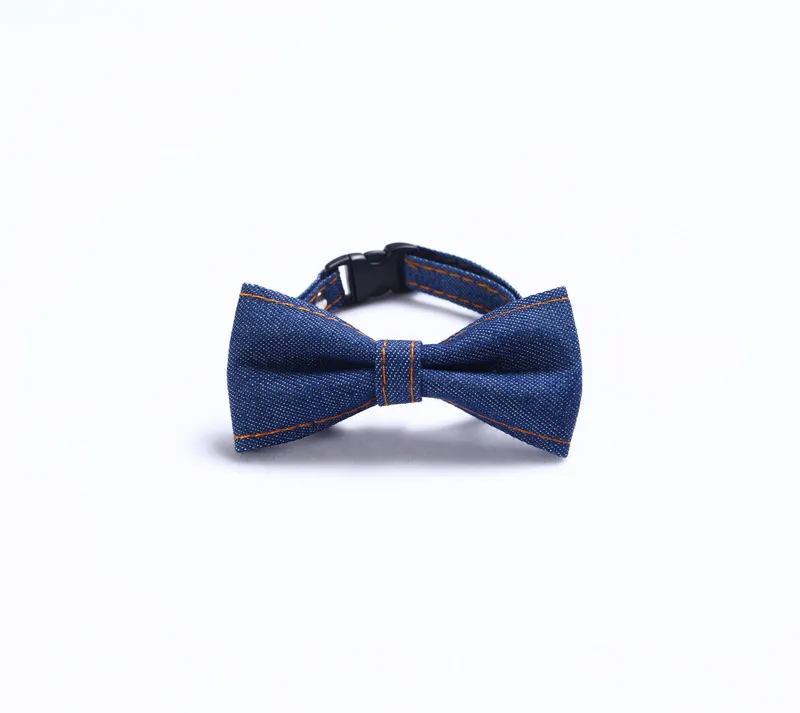 Pet denim bow tie collar for cats and dogs adjustable tie - Deep Denim Big Bow