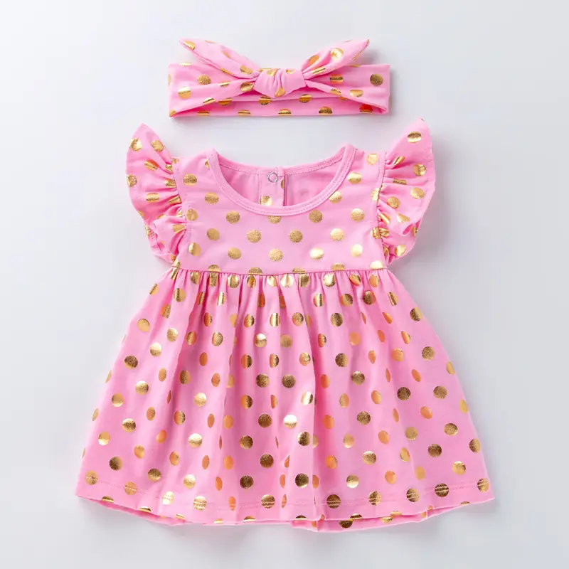 Two-piece golden polka dot flying sleeve princess dress