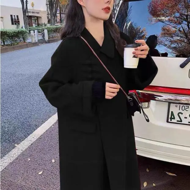 Hepburn loose double face cashmere fur coat Black - Shop at LoveMi