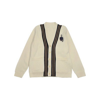 College style contrast color collar sweater V-neck cardigan jacket women's sweater