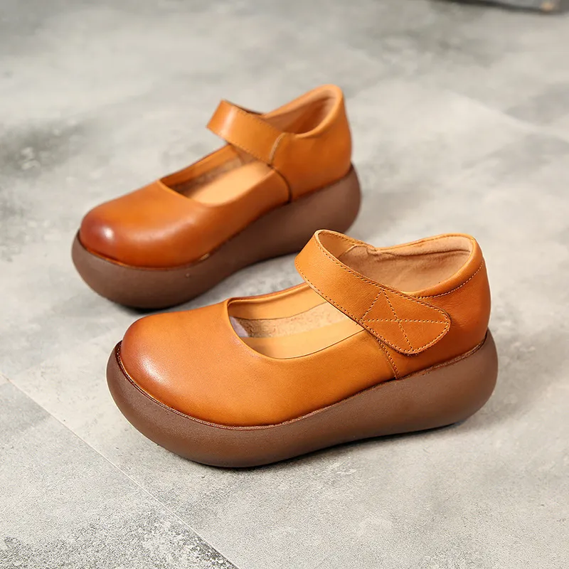 First layer cowhide heighten shoes - Yellow
