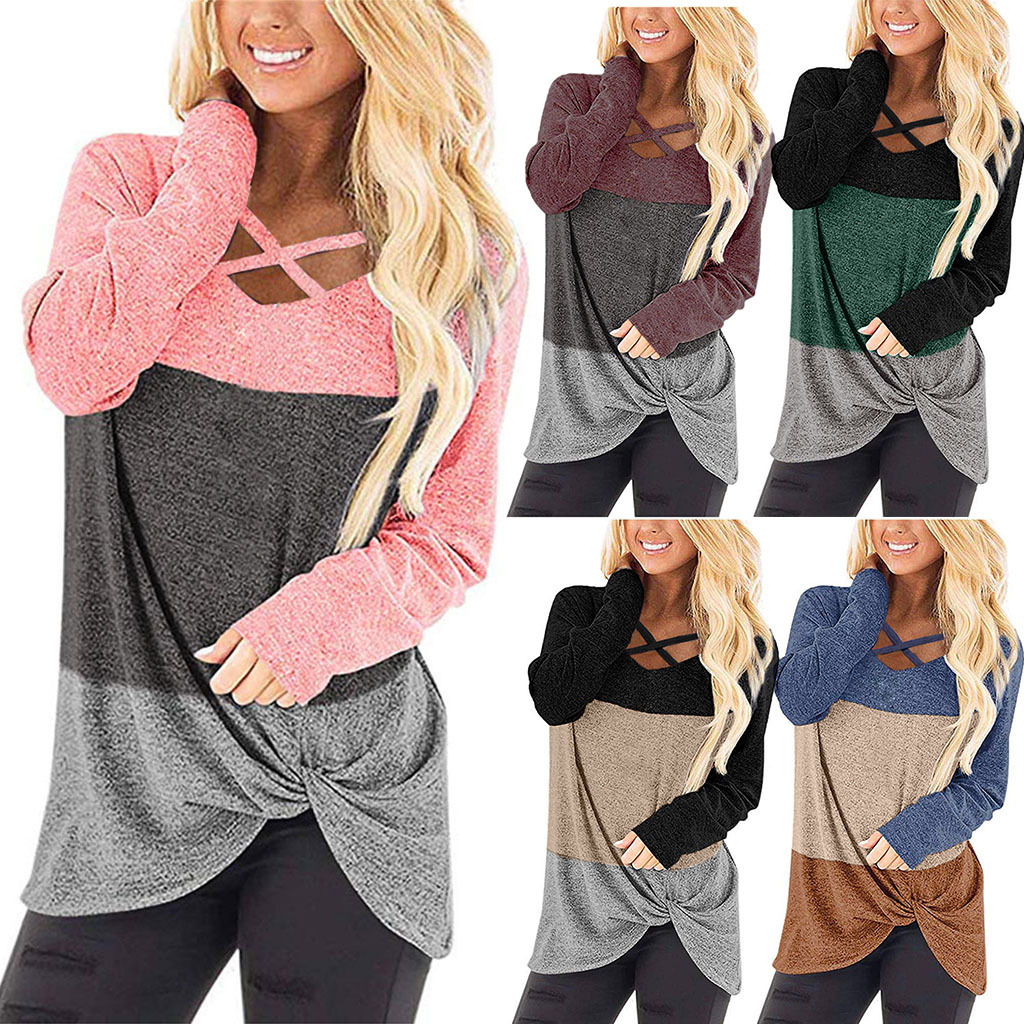 Women's color block twisted T-shirt