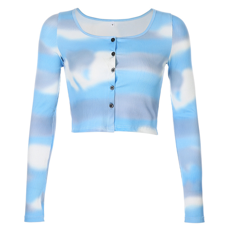 Tie-dye buttoned long sleeve T-shirt