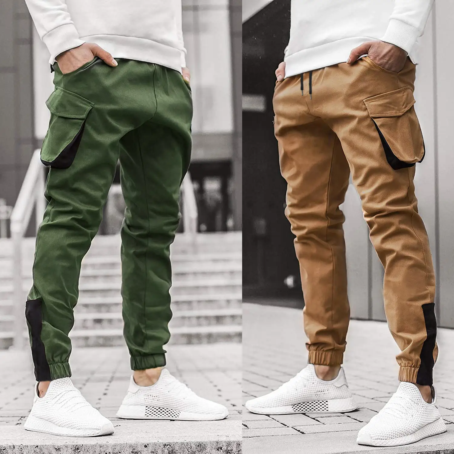 Men's three-dimensional bag and foot color block pants
