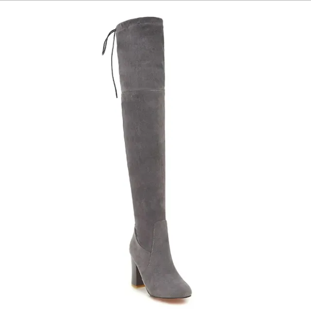Pointed women's boots over paint stretch boots thick with long boots high heel women's boots Gray - Shop at LoveMi