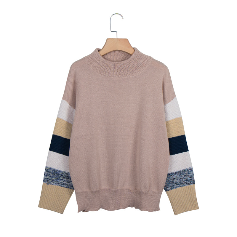 Solid color round neck loose long sleeve sweater