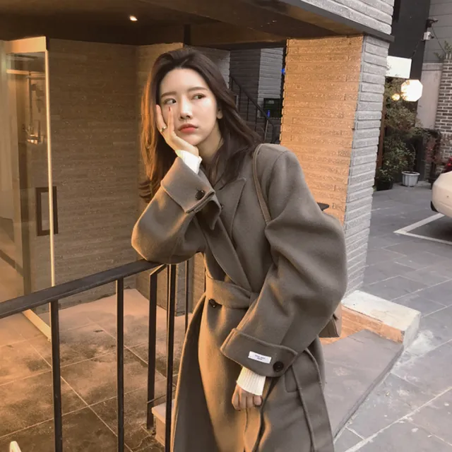 Lace up double face bat sleeve cashmere coat Khaki - Shop at LoveMi