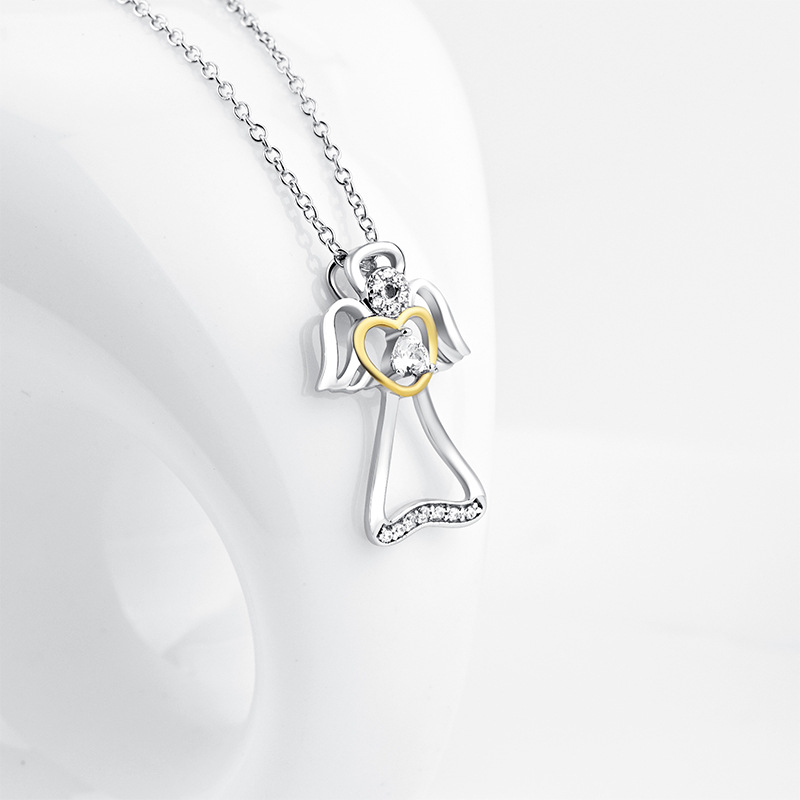 Angel wings inlaid zircon pendant gold necklace women