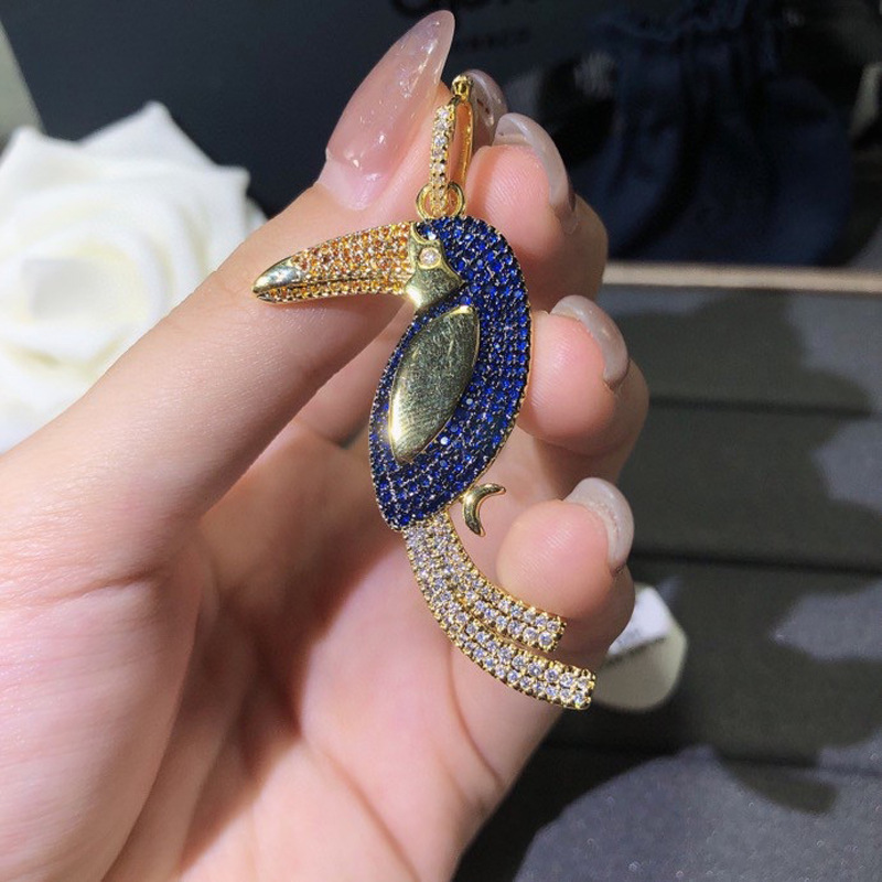 Toucan earrings with zircon inlaid sterling silver