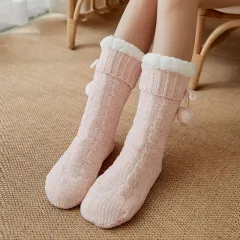 Women's thickened plus velvet floor socks - Pink - View 1
