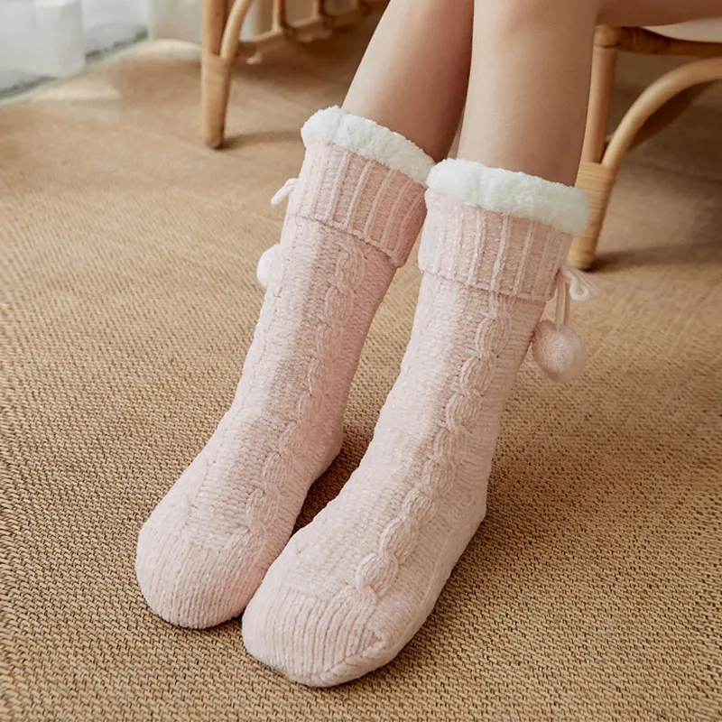 Women's thickened plus velvet floor socks - Pink