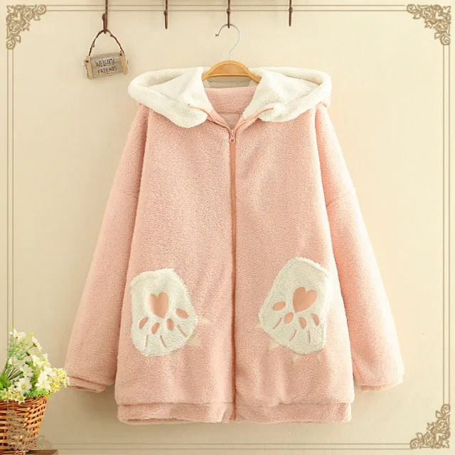 Cute college style cashmere cotton padded jacket Pink - Shop at LoveMi