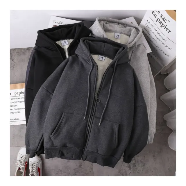 Student versatile loose hooded zipper cardigan sweater Dark Grey - Shop at LoveMi