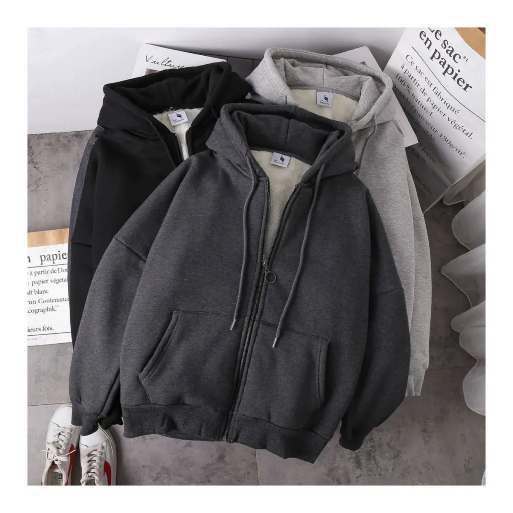 Student versatile loose hooded zipper cardigan sweater - Dark Grey