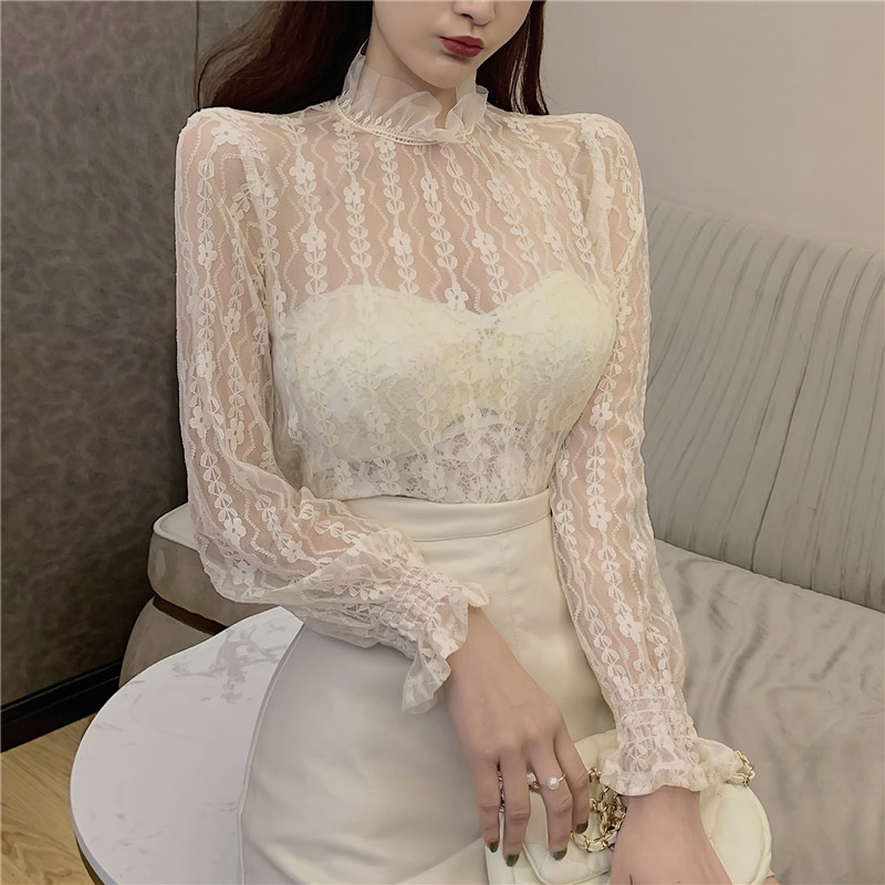 Lace blouse with half high neck