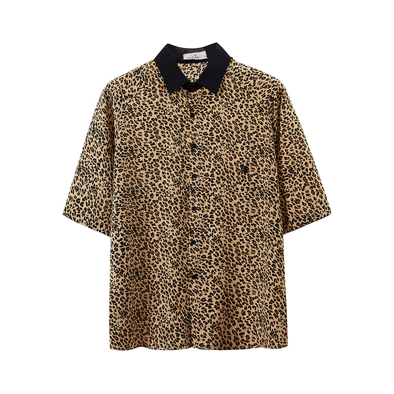 Leopard shirt men's five-point sleeve chiffon shirt