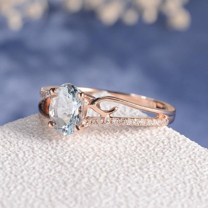 Diamond Oval Zircon Crystal Ring Rose Gold