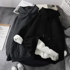 Women's autumn and winter plus fleece hooded sweater - Black - View 1