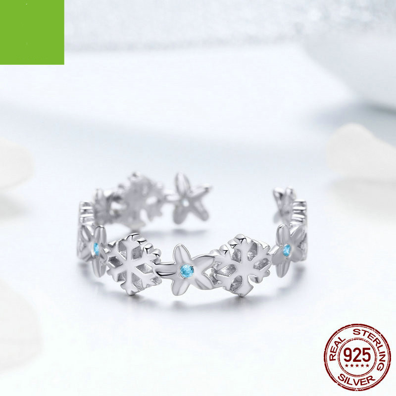 s925 silver snowflake ring women fashion platinum plated