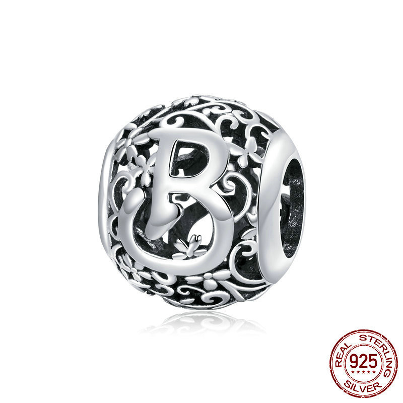 Forest pattern 26 English letters sterling silver loose beads - Shop at LoveMi