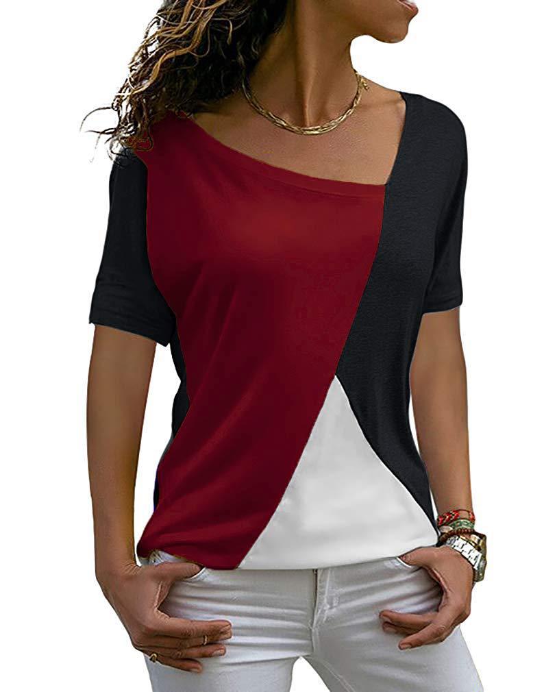 Popular round neck women's color contrast short sleeve T-shirt