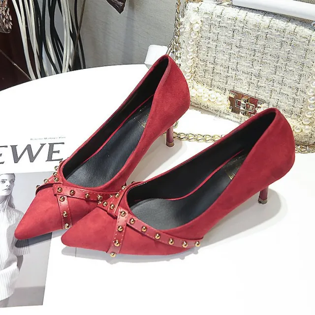 Pointed rivet high heels Red - Shop at LoveMi
