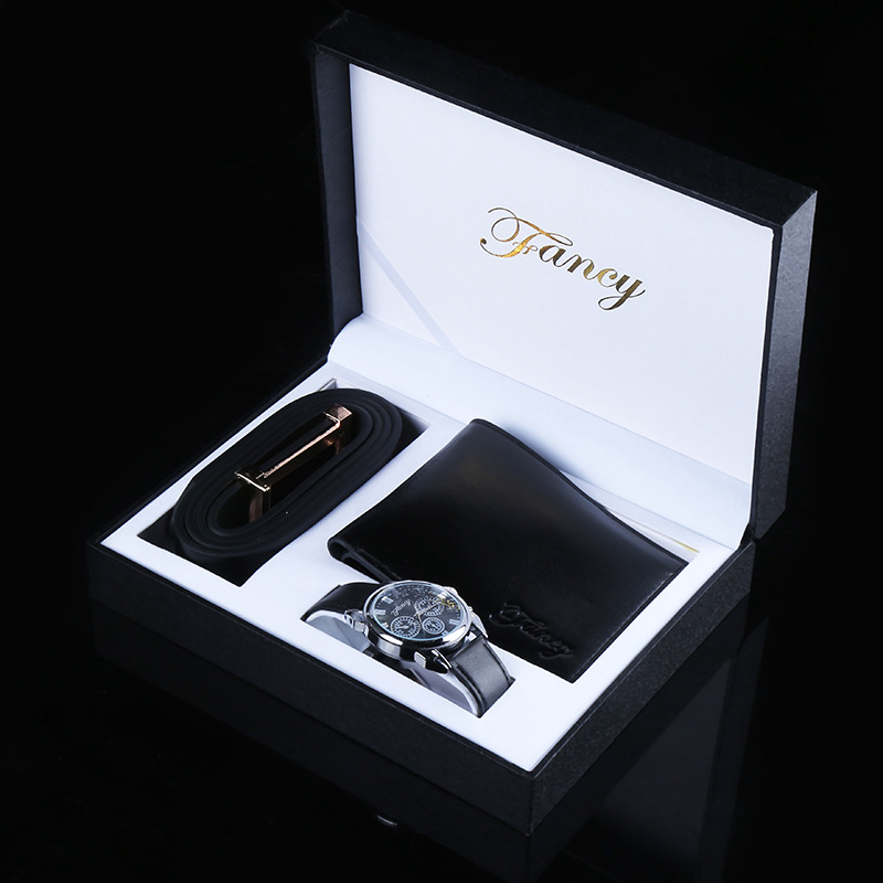 Fashion Men's Quartz Wrist Watch Clock Belt Wallet Gift Box
