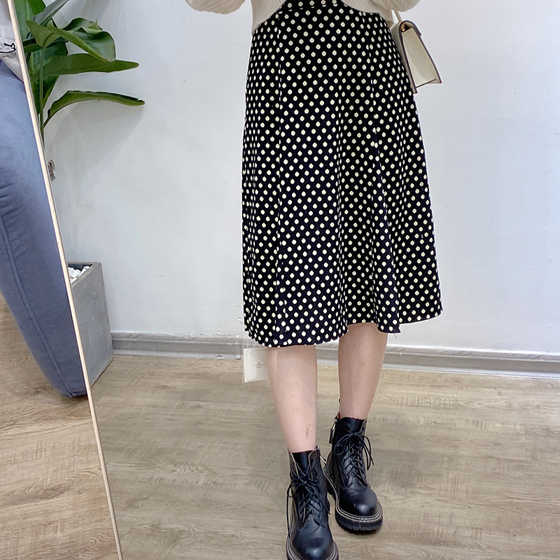 Polka Dot High Waist Skirt L