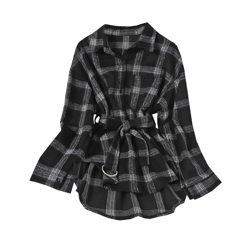 Contrast color plaid slim waist woolen shirt jacket
