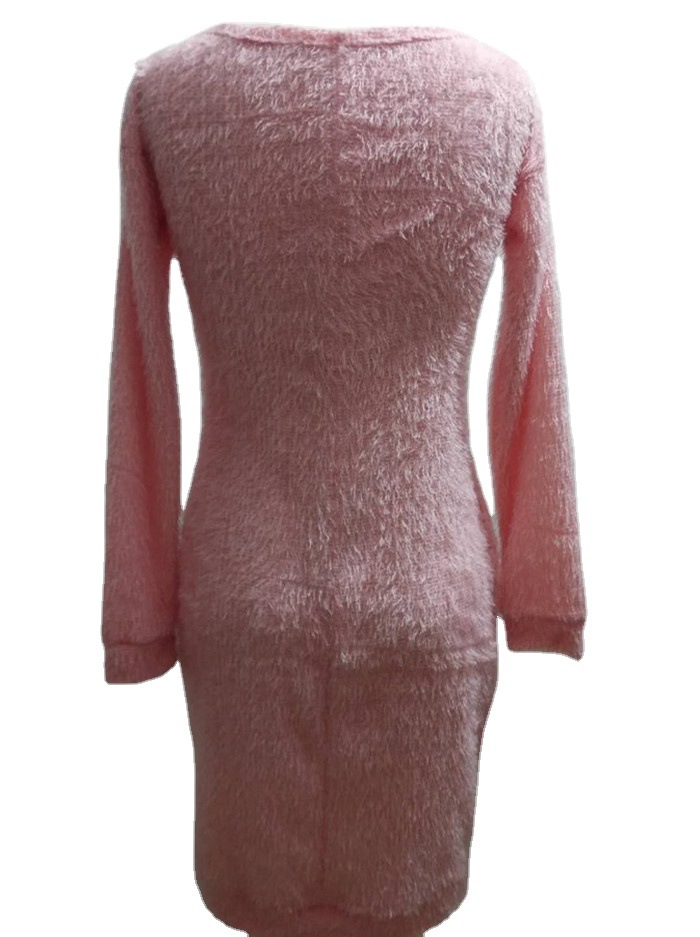 European and American plush sexy waist long sleeve dress