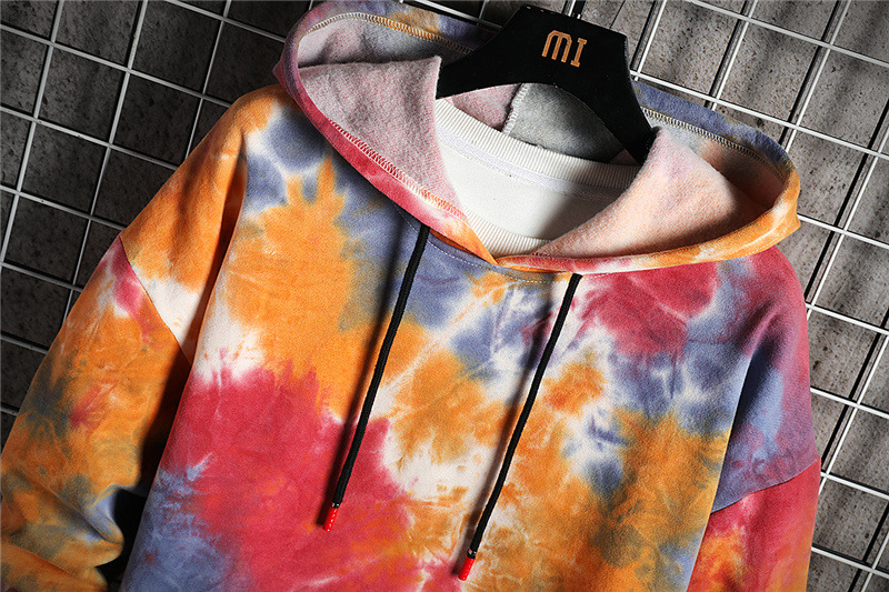 Autumn loose tie-dye color matching hooded sweater couple jacket