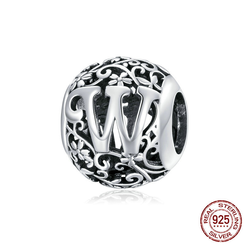 Forest pattern 26 English letters sterling silver loose beads W - Shop at LoveMi