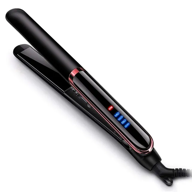 LED display straight hair curling double with curling iron - Black