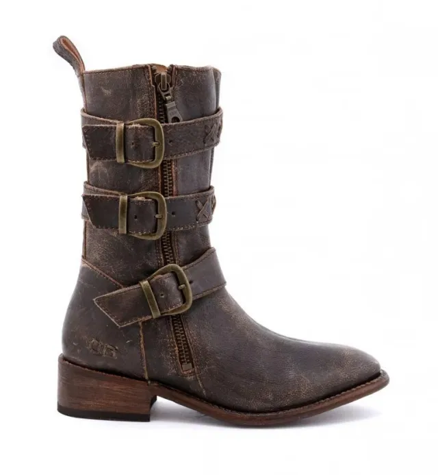 Retro square heel belt buckle motorcycle boots Black - Shop at LoveMi