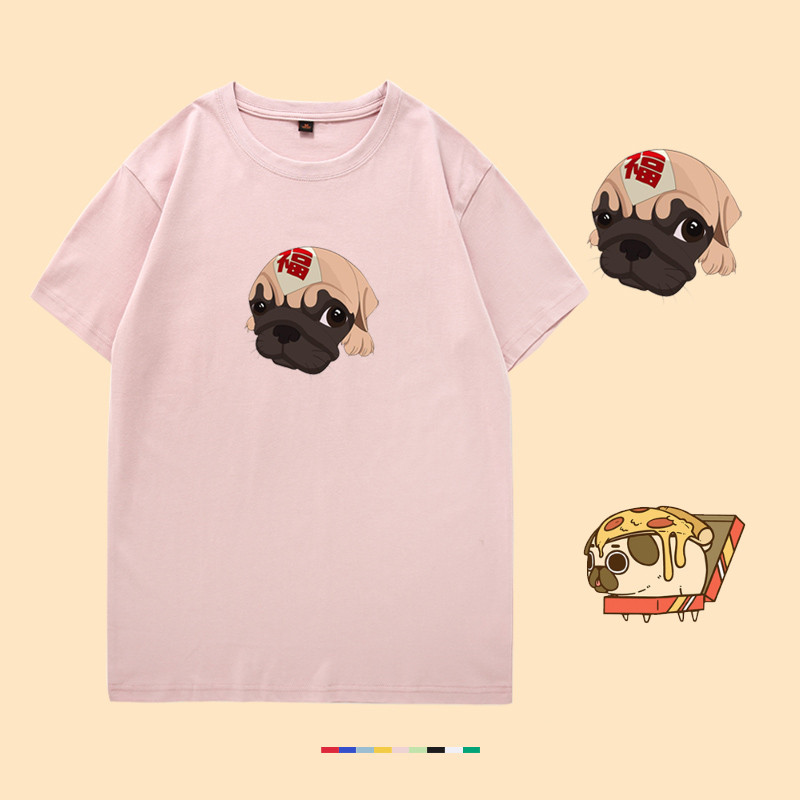 Cute pug print short sleeve t-shirt