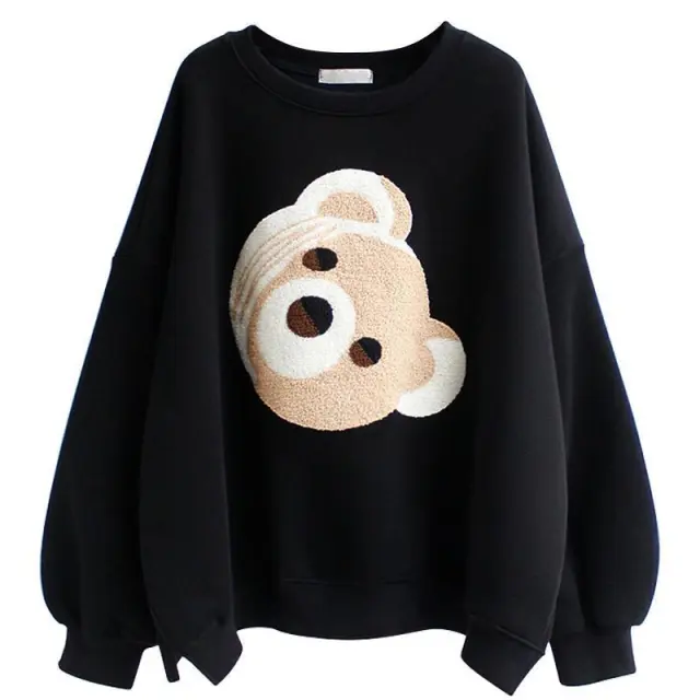 Bear head embroidery top ins fashion women's clothing Black - Shop at LoveMi