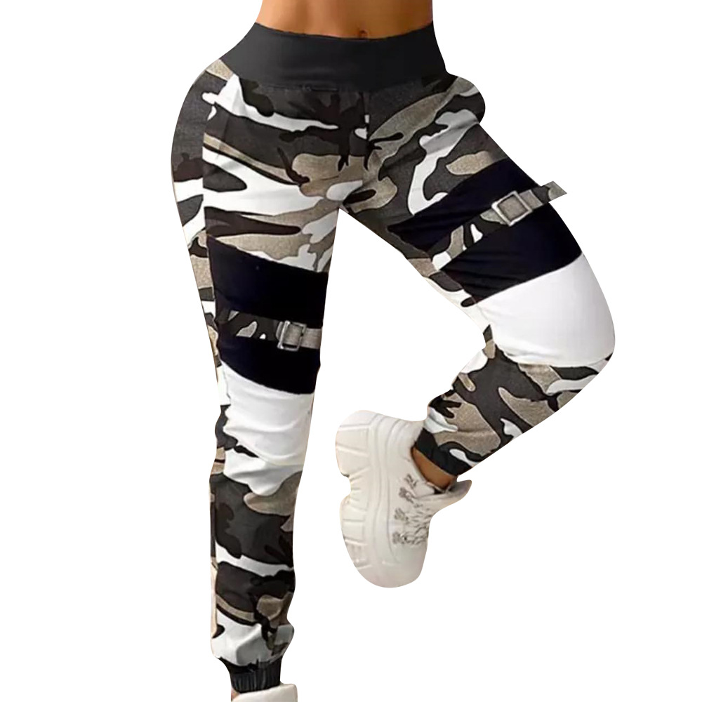 Fashionable camouflage printed casual pants White - Shop at LoveMi
