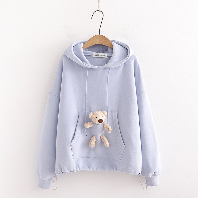 Doll bear round neck plus velvet warm sweater