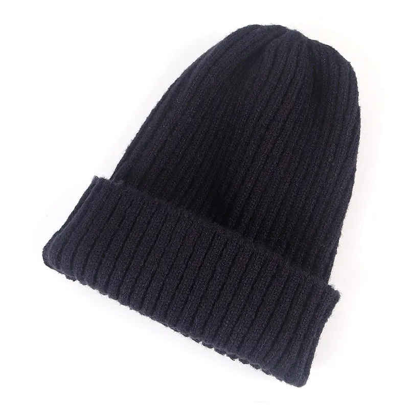 Pure color striped all-match knitted hat - Navy
