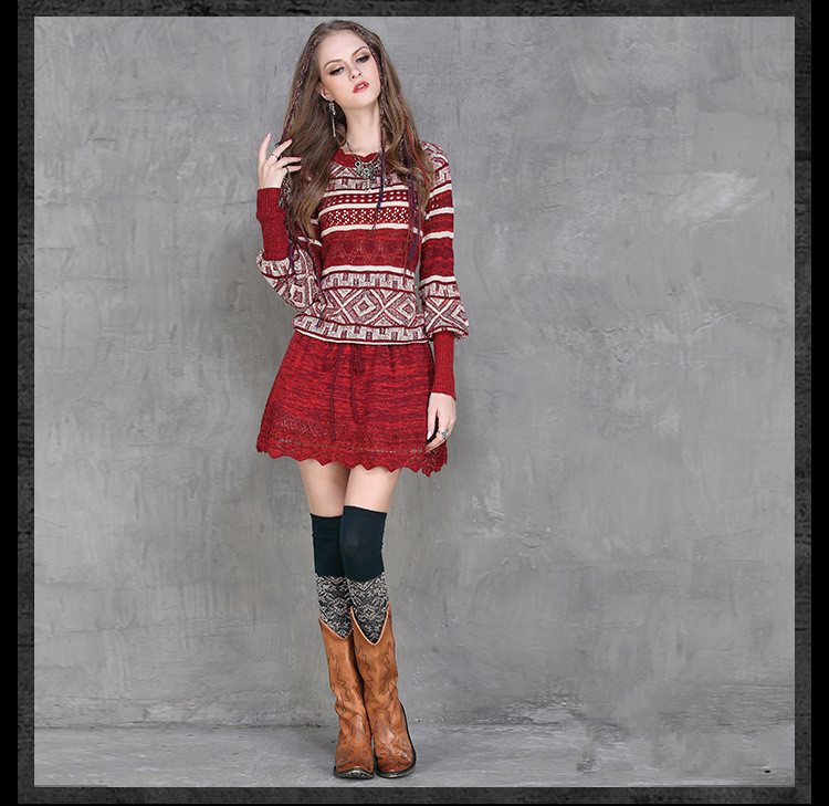 Autumn Winter Dress Women Vintage Hit color hollow wool Sweater Dresses Lantern sleeve Slim Knitting Sexy hollow Mini Dress