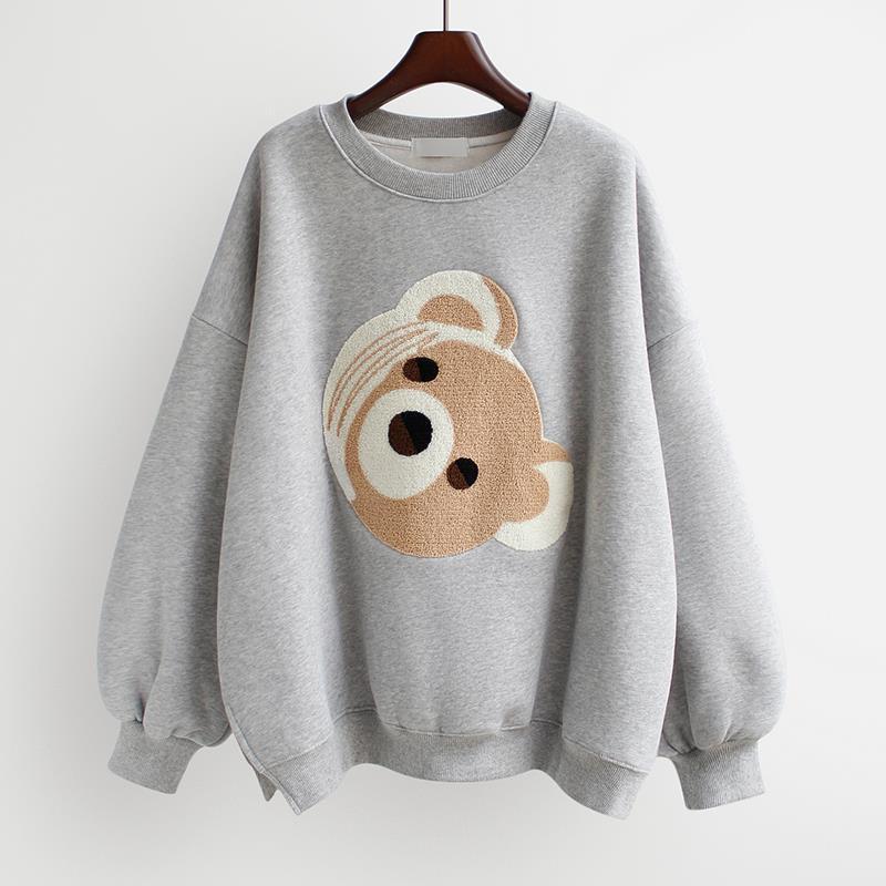 Bear head embroidery top ins fashion women's clothing Grey - Shop at LoveMi