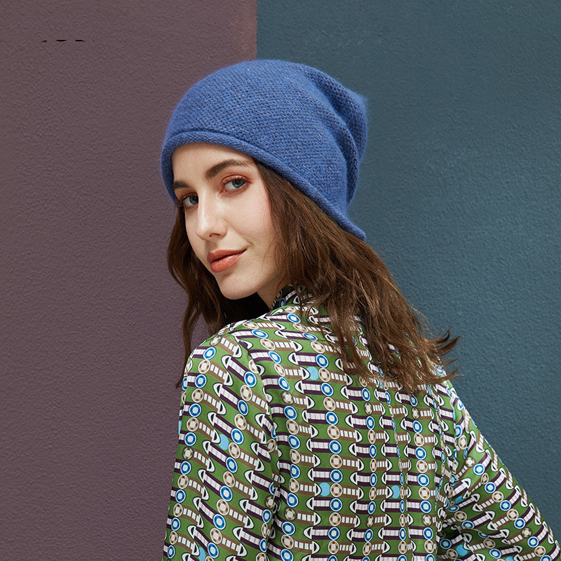 New twist solid color knitted hat, winter outdoor warm rabbit