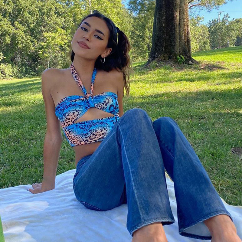 Wearing sexy halter floral camouflage top