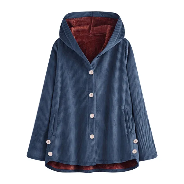 Women's plus size hooded plus fleece long coat Blue - Shop at LoveMi