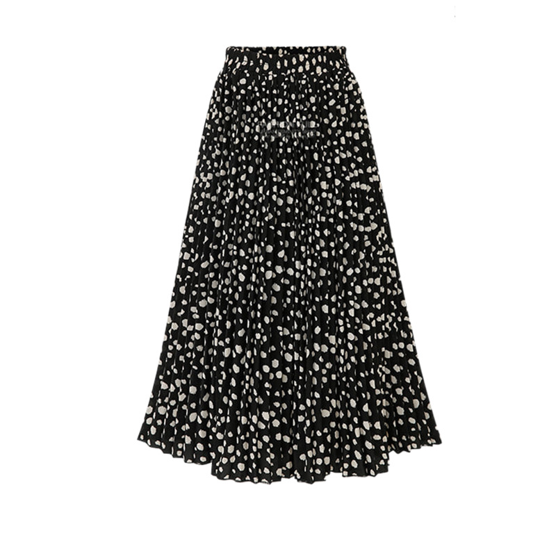 Chiffon polka dot fold skirt Black - Shop at LoveMi