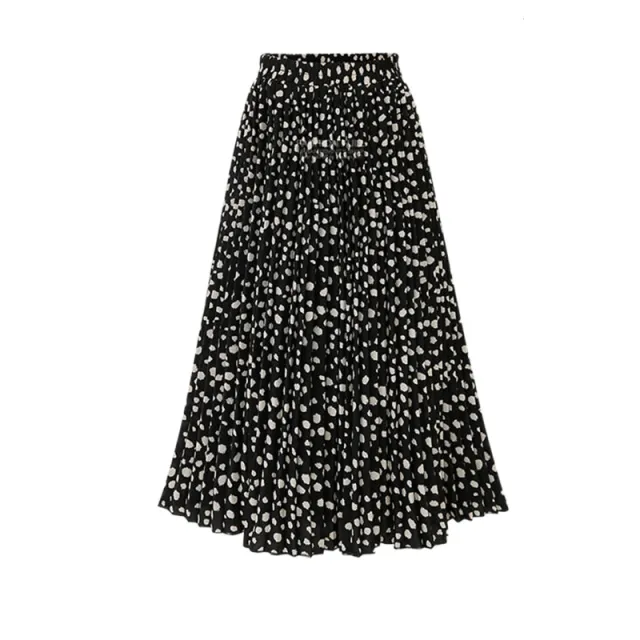 Chiffon polka dot fold skirt Black - Shop at LoveMi