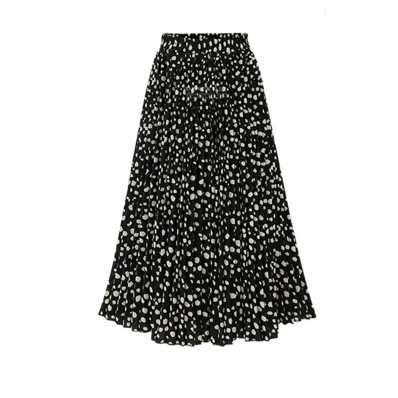 Chiffon polka dot fold skirt - Black