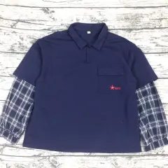 Letter matching Plaid sleeve sweater - Navy Blue - View 1